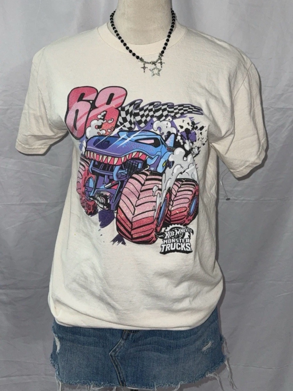 Hot Wheels Monster Truck Graphic Tee - White/Pink Accent